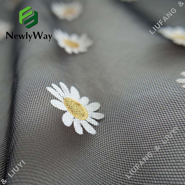 100 nilon emas bunga foil dicetak tulle mesh kain renda untuk pakaian-13