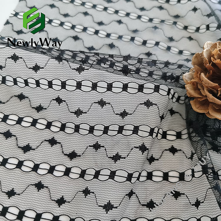 Black wave Stars najlon spandex pletena mrežasta raztegljiva tkanina za obrobe oblačil-12