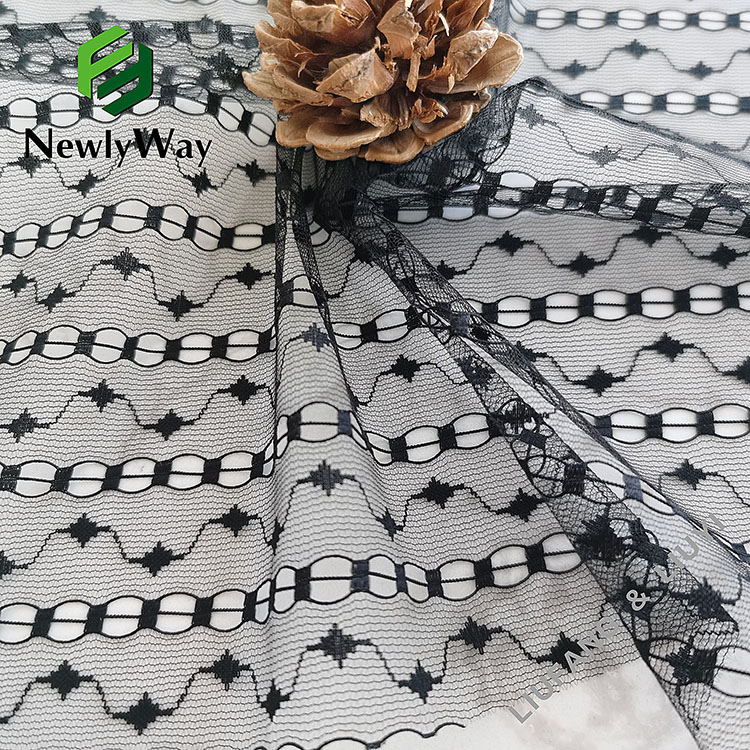 Black wave Stars nylon spandex knit mesh stretch fabric for garment trims-13