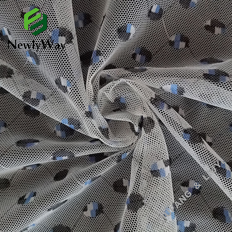 Čiernobiela modrá farbená priadza osnovná pletená tylová sieťovina na módne šaty-15