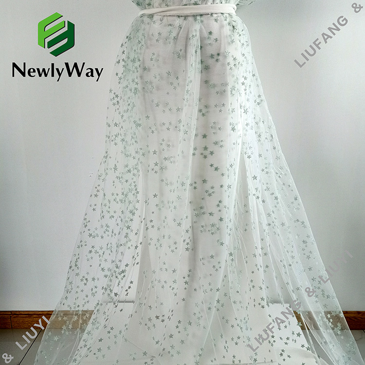 Blue Star Glitter White Tulle Nylon Mesh Lace Fabric for Dress-5