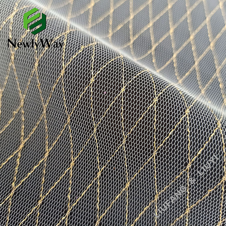Matingkad na nylon gold mesh netting tulle lace trim fabric para sa hem-4 ng damit