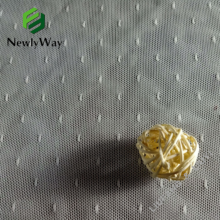 Кристално црна искривена плетена мрежеста чипка најлон спандекс ткаенина за растегнување за долна облека-12