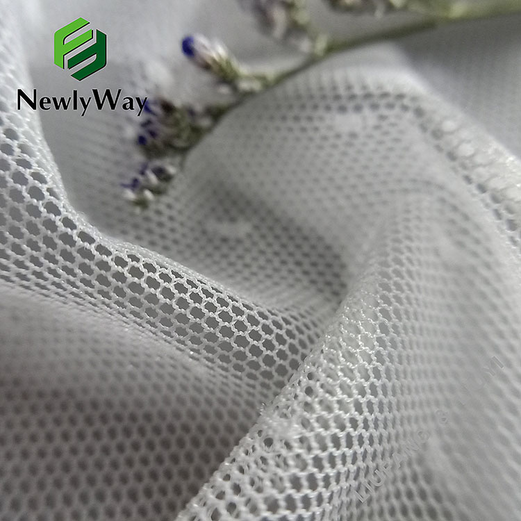 Crystal black warp knitted mesh lace nylon spandex stretch fabric para sa lingerie-15