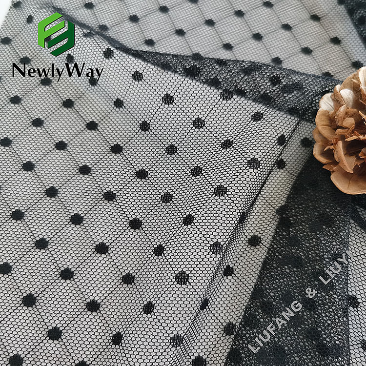 Elastic dot-to-dot pattern black spandex nylon mesh knit fabric para sa lingerie-3