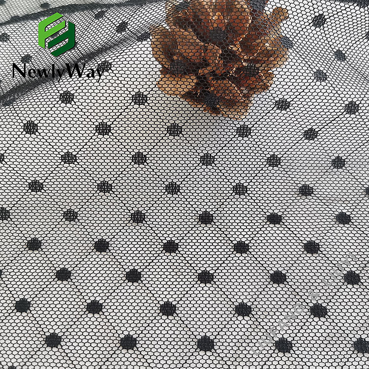Pola dot-to-dot elastis hitam spandex nilon mesh kain rajut untuk pakaian dalam-5