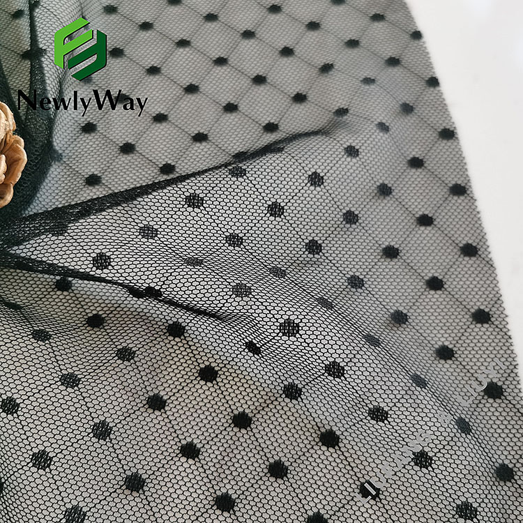 Țesătură elastică din tricot cu ochiuri de nailon spandex negru cu model punct la punct pentru lenjerie-6