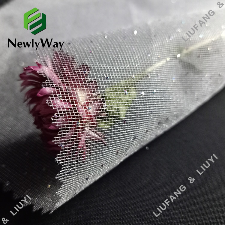 Fabrikk direktesalg hvit polyester glitter tyll mesh stoff for kjole-15