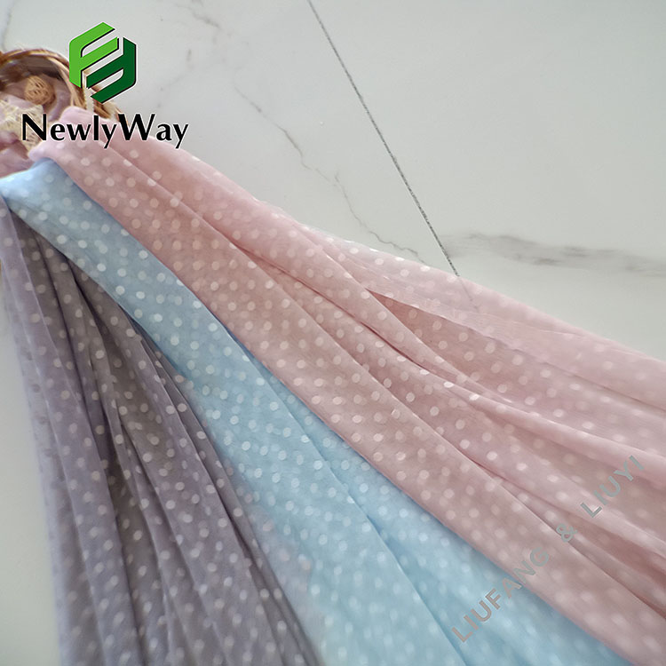Nhà máy bán màu trắng lớn chấm bi polyester sợi dọc dệt kim lưới vải tuyn cho dressess-110