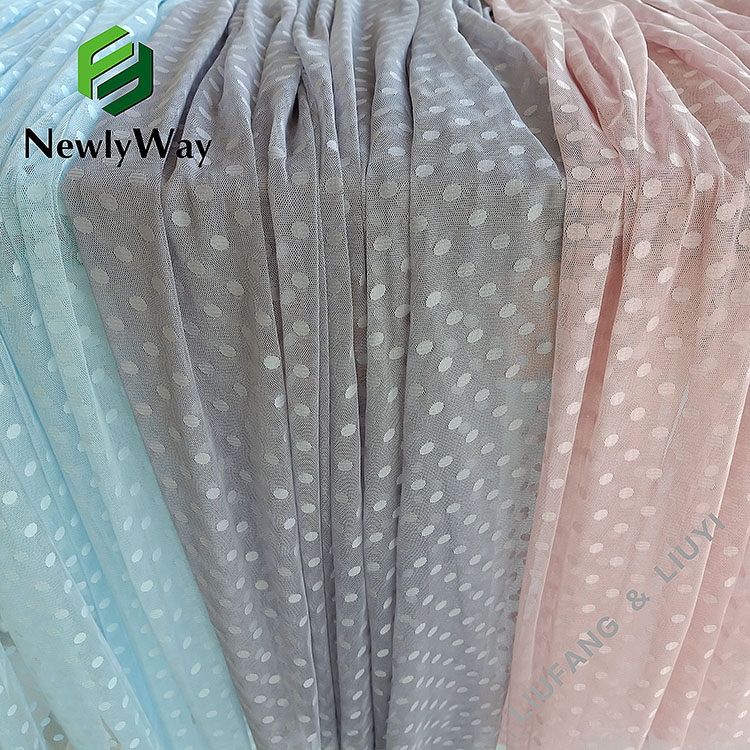 Pabrik penjualan putih gedhe polka dot polyester warp rajutan kain tulle jala kanggo dressess-17