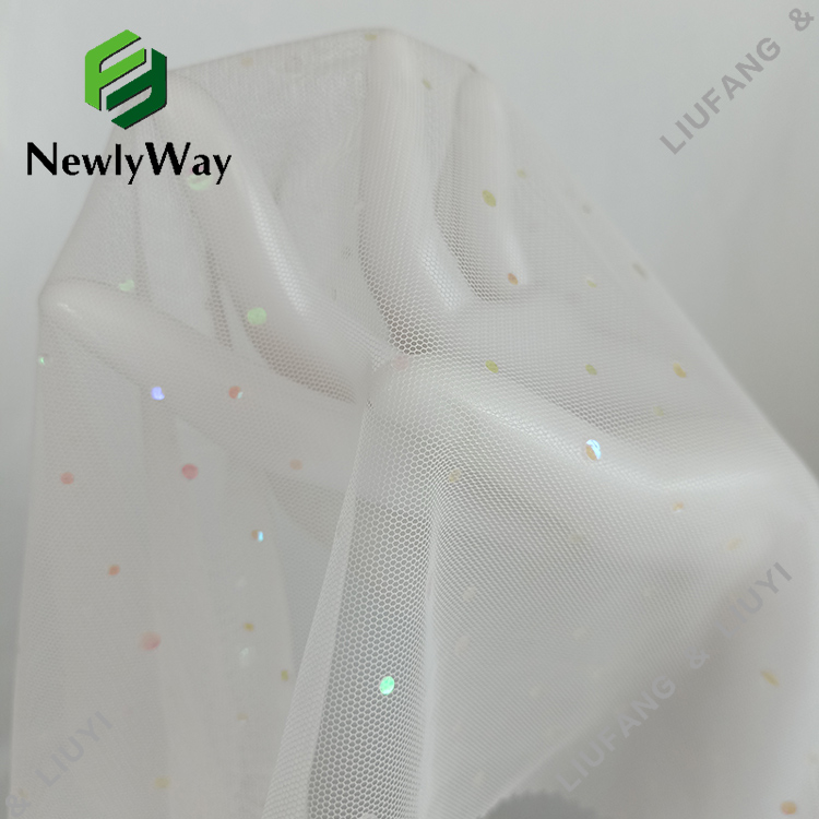 Elegantna mrežasta čipkasta tkanina iz poliestra in tila z bleščicami za poročno obleko-14