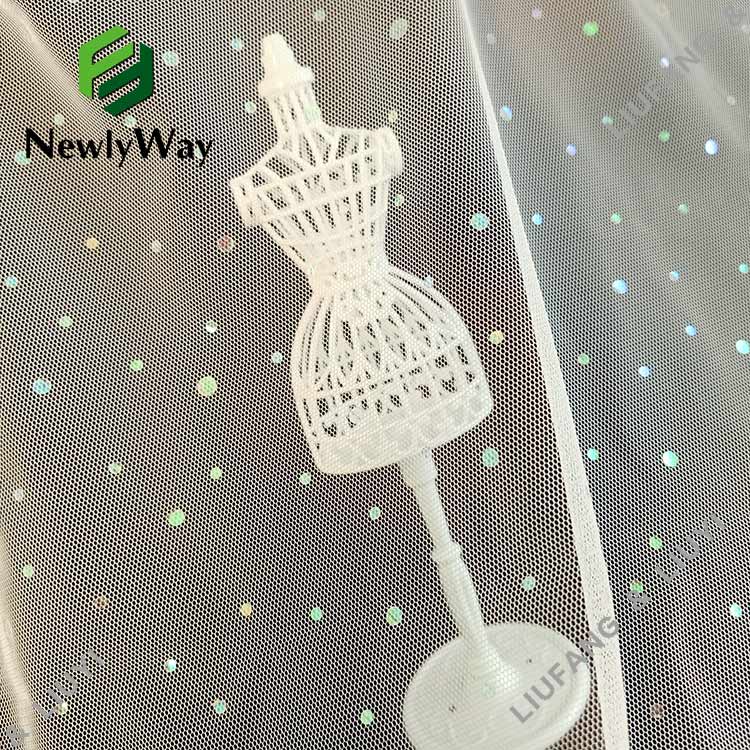 Елегантна мереживна сітчаста мереживна тканина з поліестеру з блискітками для весільної сукні-17