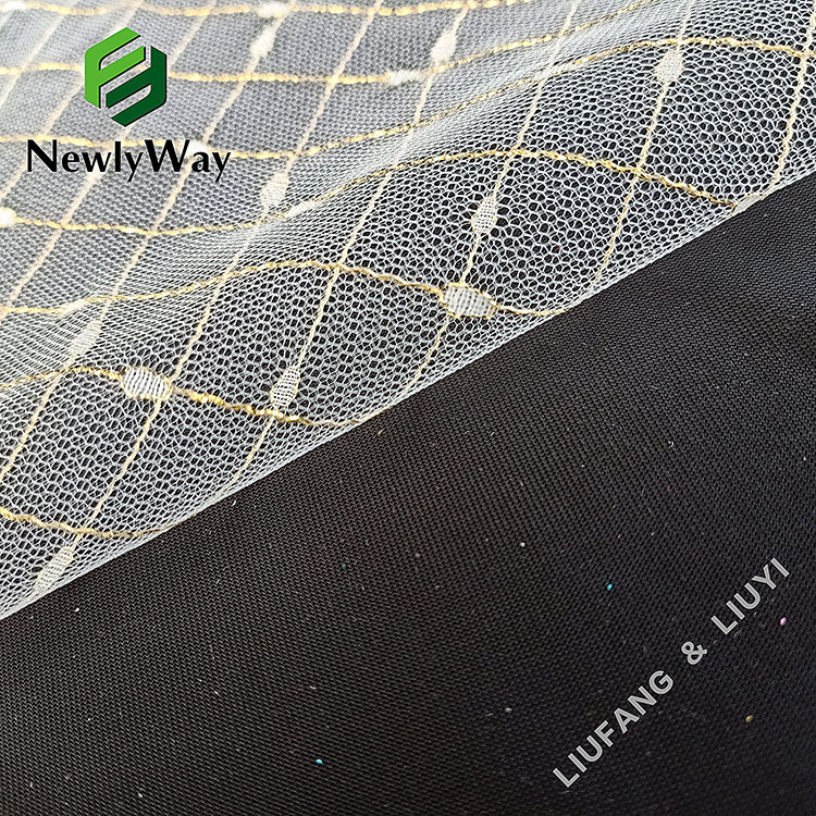 फैशनेबल र आधुनिक नायलॉन धातु सुनको धागो कपडाका लागि टुल जाल फीता कपडा-12