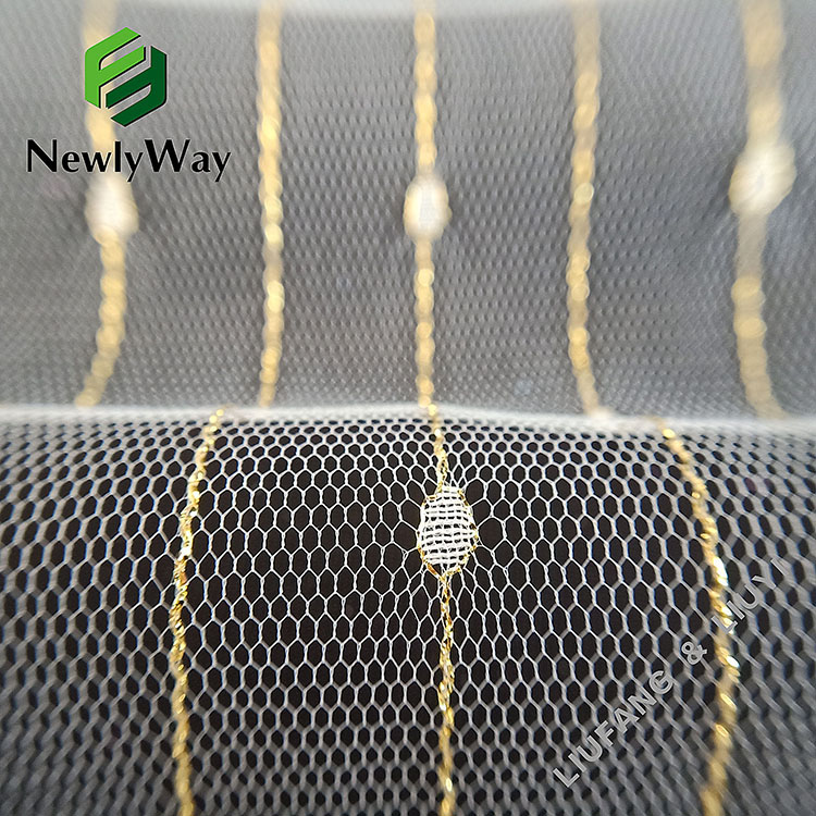 Benang emas metalik nilon modis dan modern tulle mesh kain renda untuk gaun-15