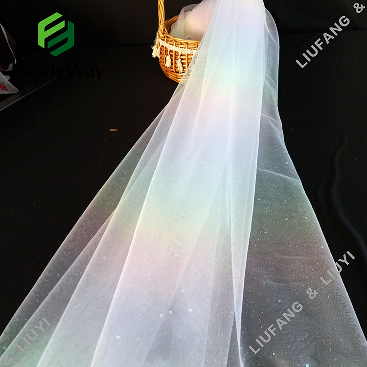 गाउन ड्रेस -4 के लिए फैशन नायलॉन सामग्री रंग मुद्रित और चमकदार ट्यूल जाल फीता कपड़े