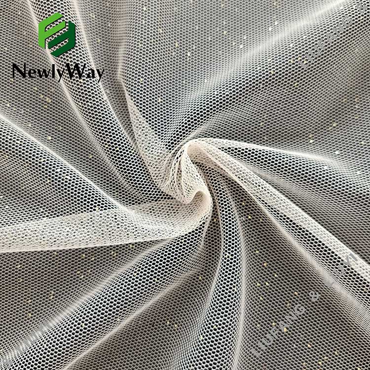 Zlatá třpytivá tylová polyesterová síťovaná krajková tkanina na šaty-13