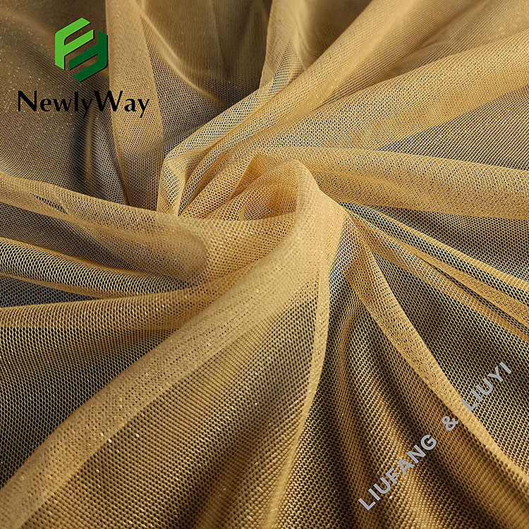 High Quality Anti-Static Gold Thread Nylon Net Tulle Mesh Fabric bakeng sa Gowns-14
