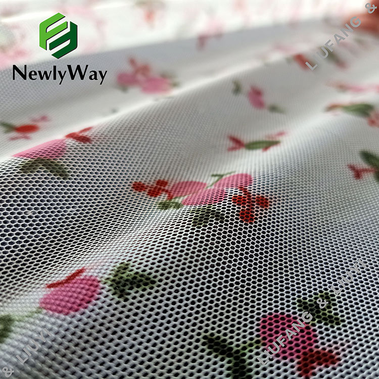 ၀တ်စားဆင်ယင်မှုအတွက် အရည်အသွေးမြင့် Polyester ဒစ်ဂျစ်တယ်ပုံနှိပ်ထားသော Cherry Tulle Mesh Lace Fabric