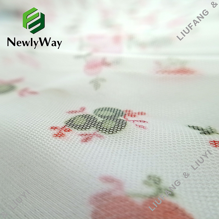 Vysoko kvalitná polyesterová čerešňová tylová čipkovaná tkanina s digitálnou potlačou na šaty-4