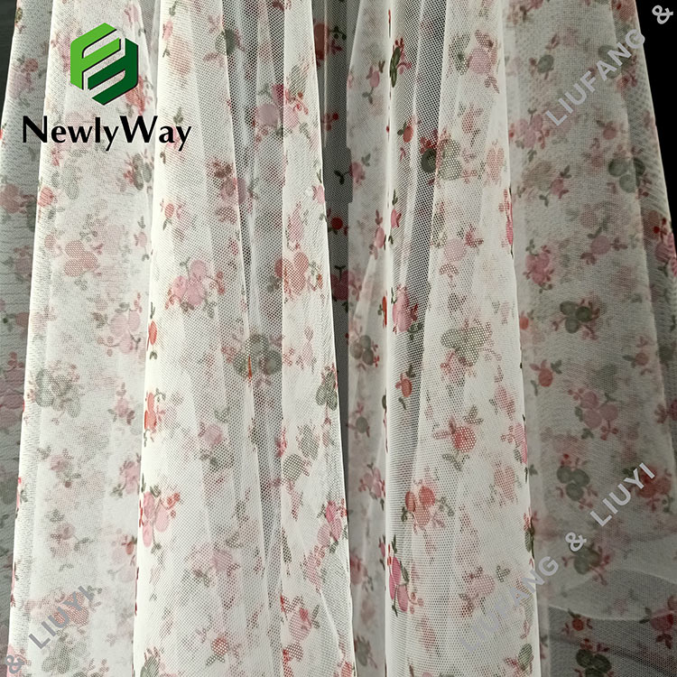 Poliester Berkualiti Tinggi Digital Printed Cherry Tulle Mesh Lace Fabric untuk dress-5