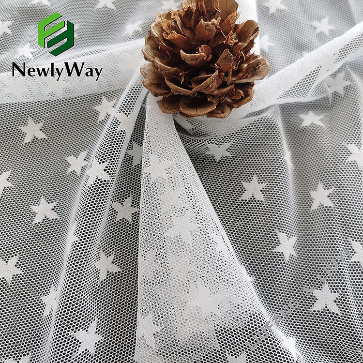 Tissu à maille de tulle blanc étoile tricoté à chaîne extensible en nylon spandex de haute qualité pour les robes de mariée-1