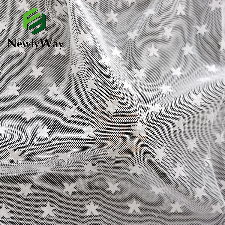 Hög kvalitet nylon spandex stretch varp stickad stjärnvit tyll mesh tyg för brudklänningar-6
