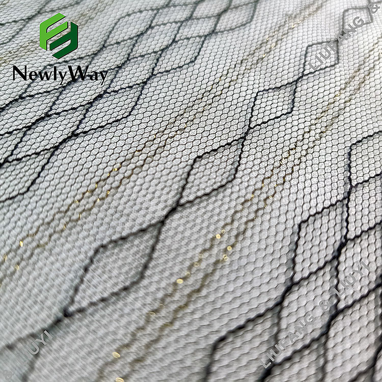 Илузија најлонска мрежа со златен конец чипкана ткаенина од тул за венчаница-3