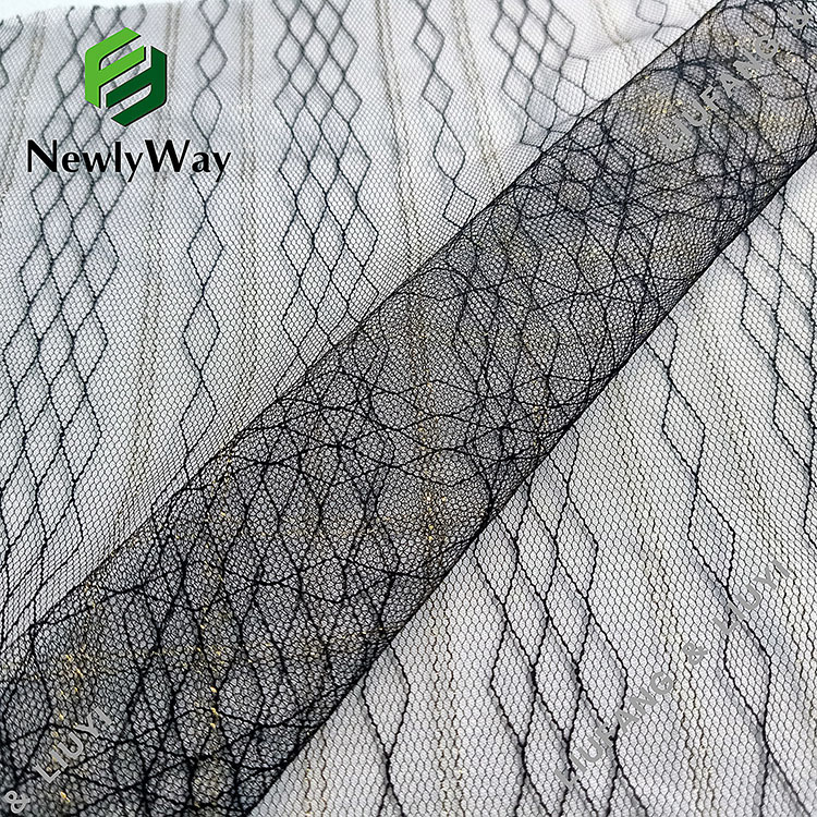 Illusion nylon gold thread mesh netting lace tulle fabric for wedding dress-4