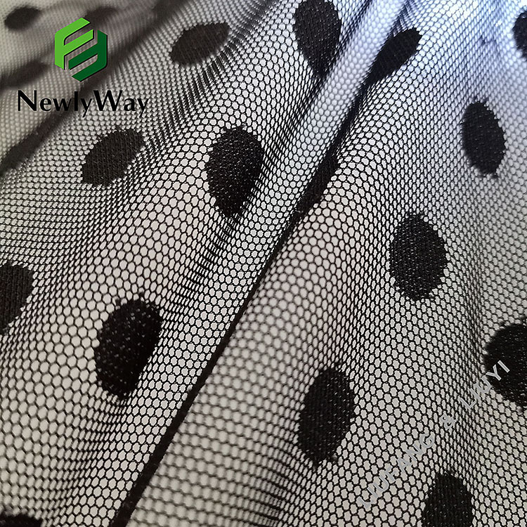 Titik polka besar hitam nilon spandex mesh bersatu fabrik regangan untuk pakaian dalam seksi-11