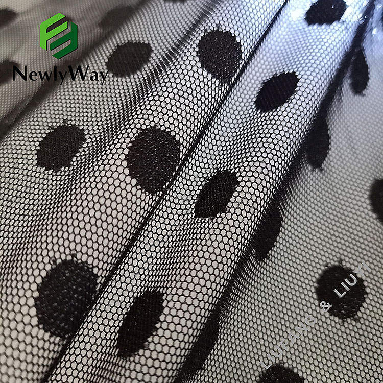 Titik polka besar hitam nilon spandex mesh bersatu fabrik regangan untuk pakaian dalam seksi-12