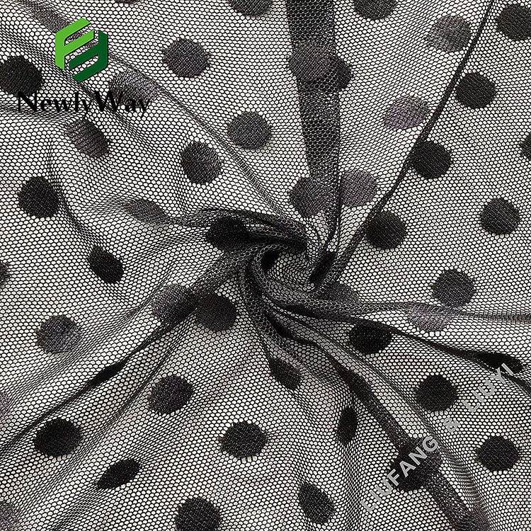 Polkadot besar hitam nilon spandex mesh merajut kain peregangan untuk lingerie seksi-15