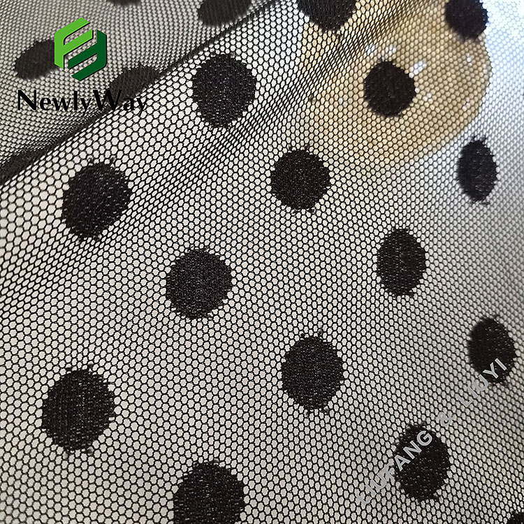 Velké puntíky, černý nylonový spandex síťovaný úplet pro sexy spodní prádlo-17