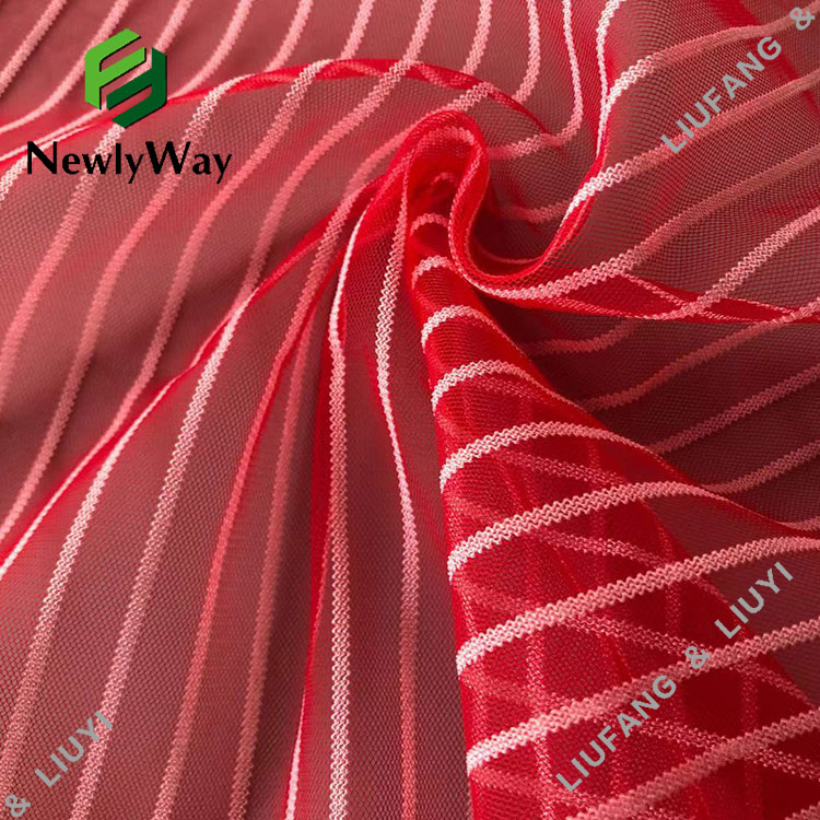 Läscht Design Nylon Polyester Blend Stripe Mesh Net Tulle Stoff fir Moudekleeder-13