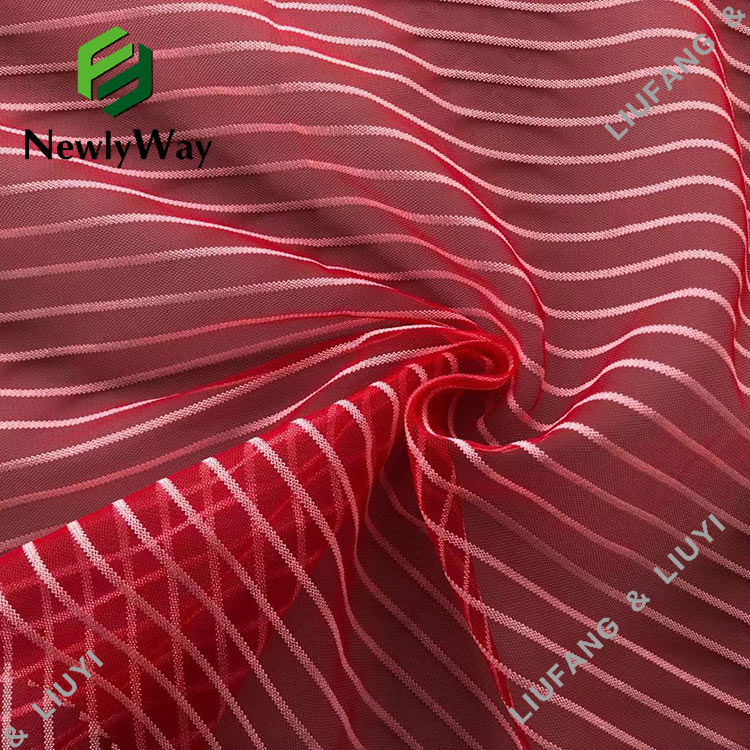 Nieuwste ontwerp nylon polyester mix streep mesh net tule stof voor mode kleding-15