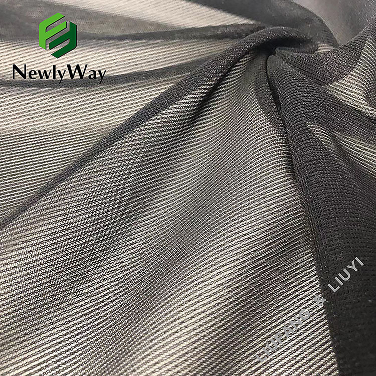 Tecido de malha de malha de malha de spandex de nylon preto leve para sutiã fecho de volta material-12