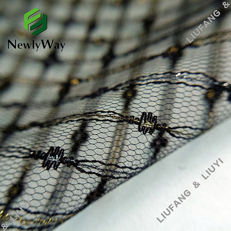 Tillverkare nylon metallfiber mesh stickat tyll tyg för brudslöja tillbehör-25