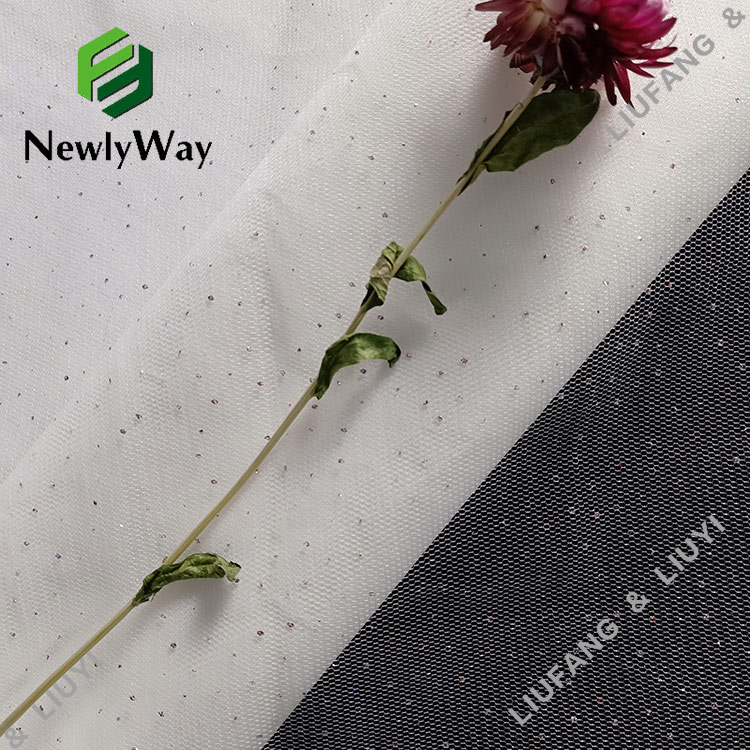 မင်္ဂလာဝတ်စုံအတွက် ဒီဇိုင်းသစ် ဆဋ္ဌဂံတောက်တောက် အဖြူရောင် Tulle Polyester Mesh Lace Fabric-12