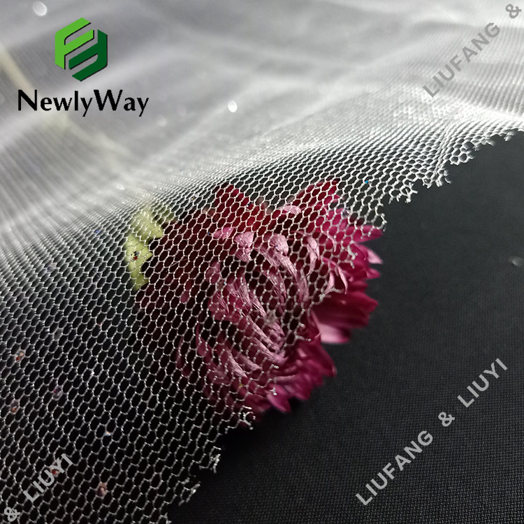 New Design Hexagonal Glitter White Tulle Polyester Mesh Lace Fabric for Wedding Dress-14
