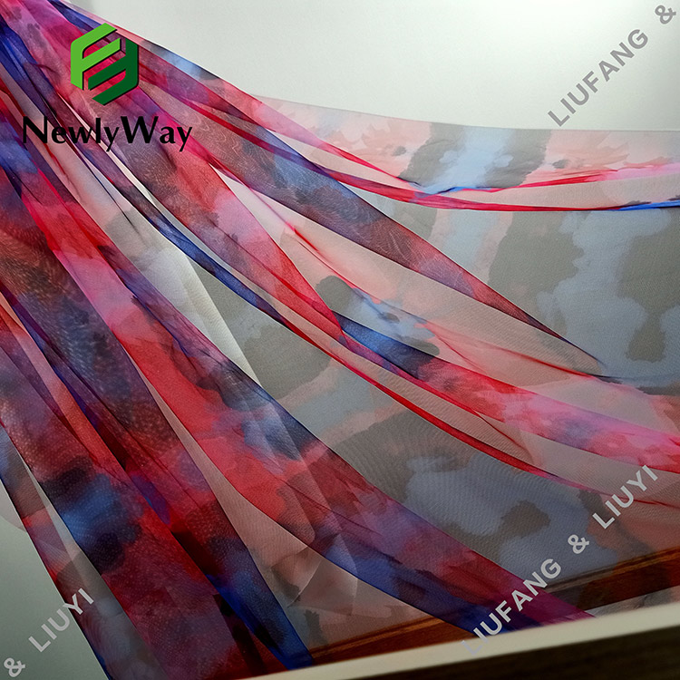 New Fashion Campuran Colored Printed Polyester Tulle Mesh Lace Fabric kanggo sugih-11