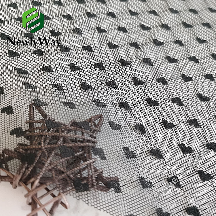 Nylon spandex čierna čipka v tvare srdca strečová osnovná pletenina z tylu zo sieťoviny na odevy-8