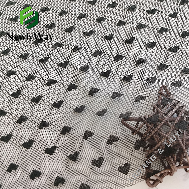 Najlonska spandex crna čipkasta rastezljiva osnova pletena mrežasta tkanina od tila u obliku srca za odjeću-9