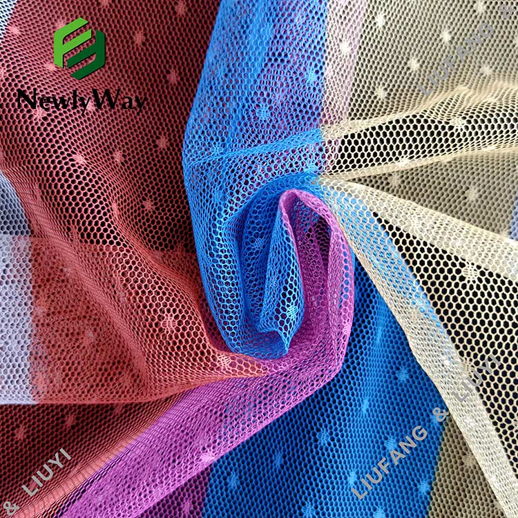 Мрежаста чипкана тканина од тила у дугиним тачкама за одећу-11