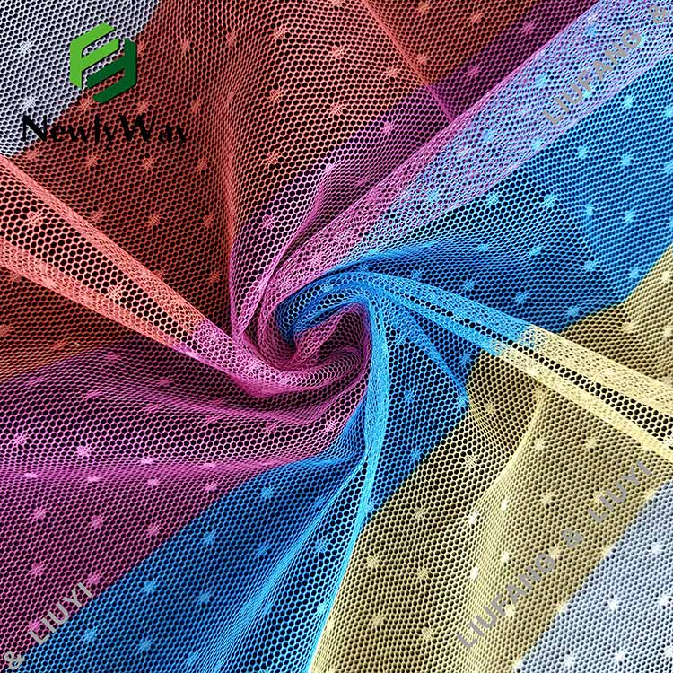 Polka Dot Rainbow Tulle Printed Mesh Lace Fabric untuk Garment-9