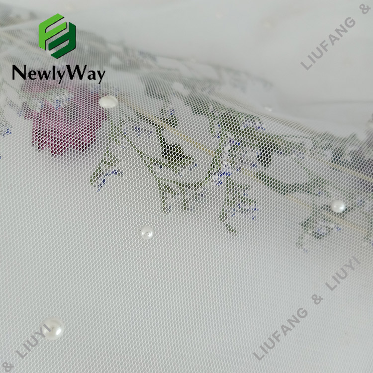 Polyester Margaritae Beaded White Tulle Mesh Lace velantes Fabric pro nuptiis 16