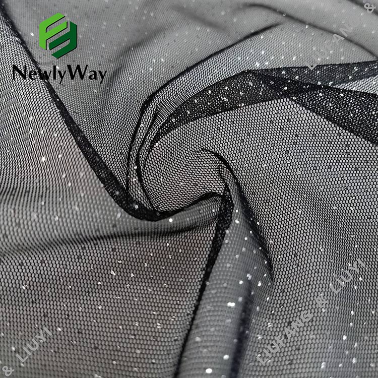 Polyester Sliver Glitter Black Tulle Mesh Lace Fabric ለምሽት ቀሚስ-11