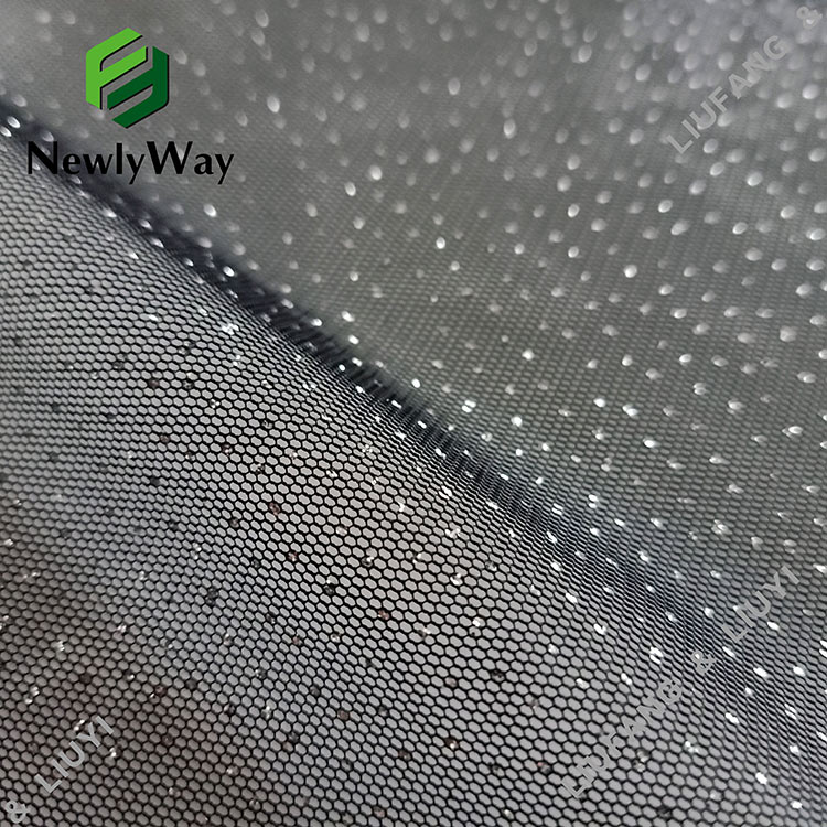 Polyester mảnh lấp lánh Vải tuyn đen lưới vải ren cho váy dạ hội-12