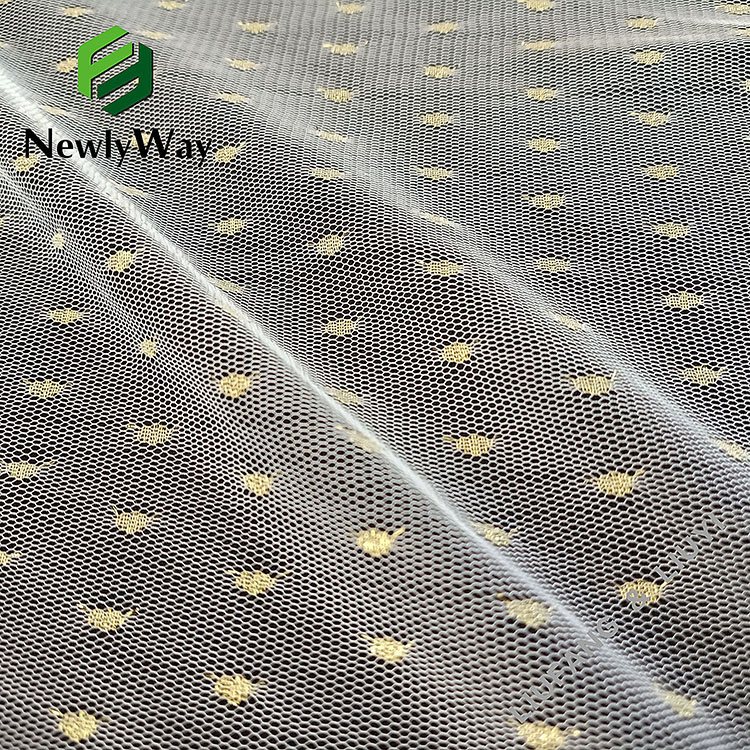 Popular nga flash nylon gold fiber tulle mesh knit fabric para sa bridal veil-3