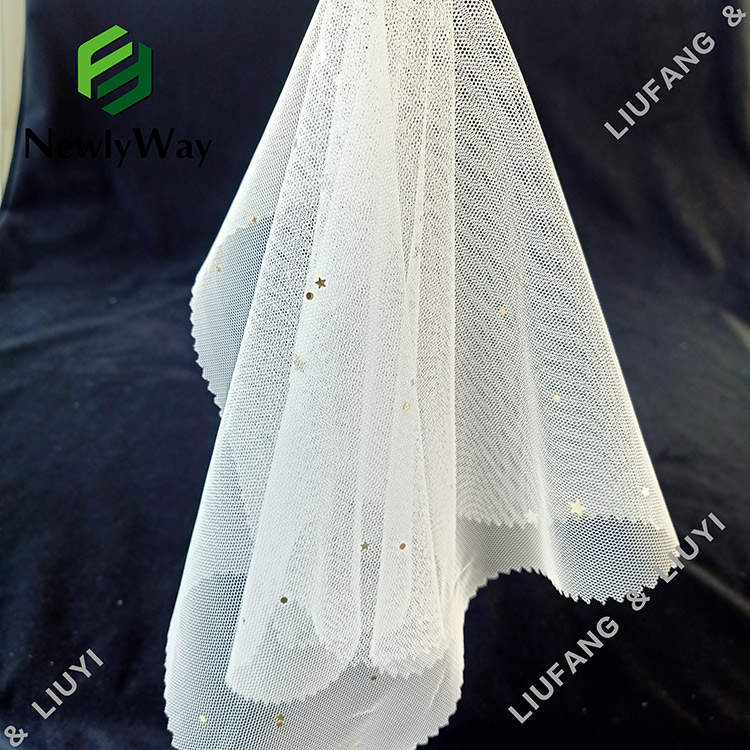 Printing Star Patterned Payet Polyester Tulle Mesh Lace Fabric untuk gaun-3