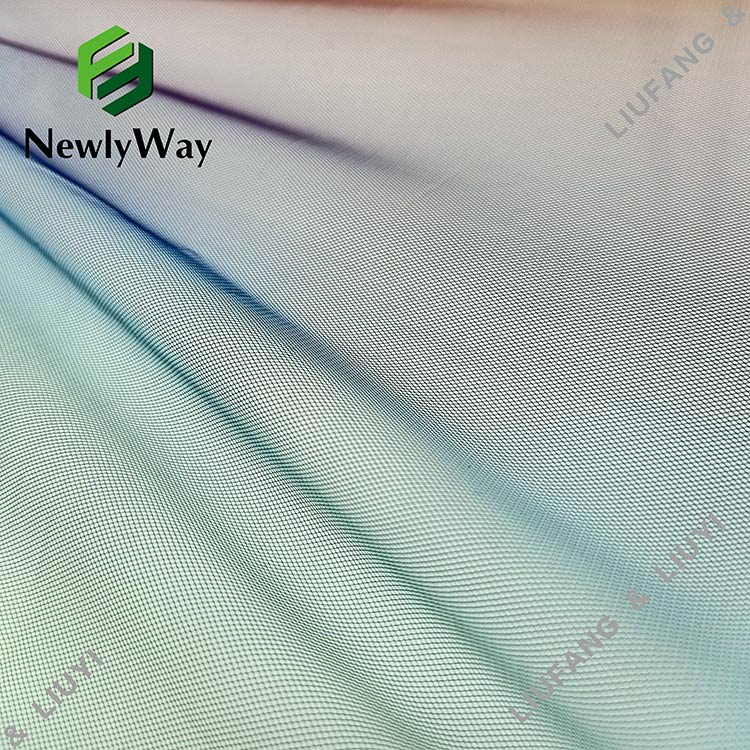 ʻO Rainbow Ombre i paʻi ʻia i ka Polyester Tulle Mesh Lace Fabric no GarmentSkirts-11