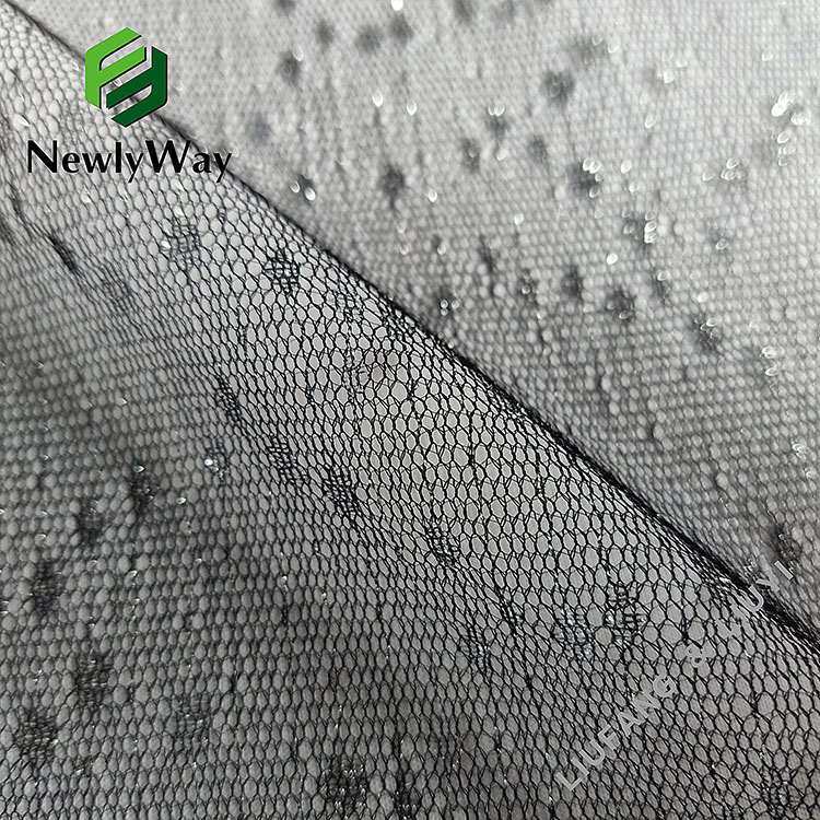 Sheer nylon sliver thread mesh netting knit voile lace border material para sa bridal veil-12